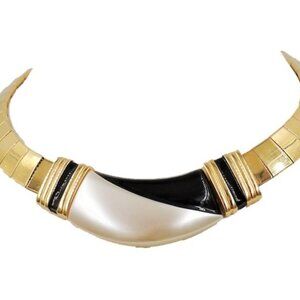 Vintage 1980s Napier Goldtone Black & White Lucite Collar Necklace